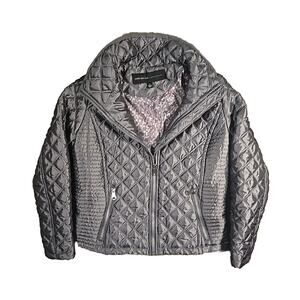 Andrew Marc New York Quilted Jacket Gray Collared Zip Pockets Logo Lined Size S